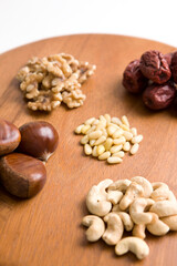various nut on cutting board