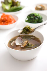 korean food, doenjangguk with shepherd's purse