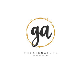 G A GA Initial letter handwriting and signature logo. A concept handwriting initial logo with template element.