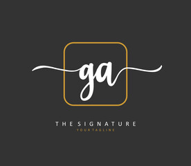 G A GA Initial letter handwriting and signature logo. A concept handwriting initial logo with template element.