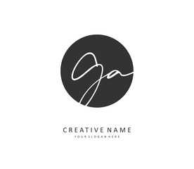 G A GA Initial letter handwriting and signature logo. A concept handwriting initial logo with template element.
