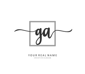 G A GA Initial letter handwriting and signature logo. A concept handwriting initial logo with template element.