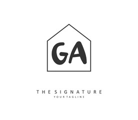 G A GA Initial letter handwriting and signature logo. A concept handwriting initial logo with template element.