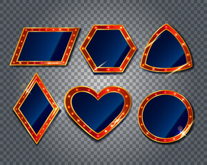 Retro frames with light bulbs, vector set of signs