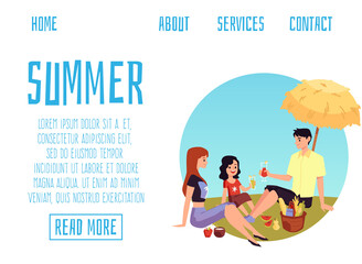 Family on a picnic - vector illustration of landing page template.