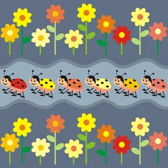 Fotobehang floral background with ladybirds, cute vector illustration  © janista