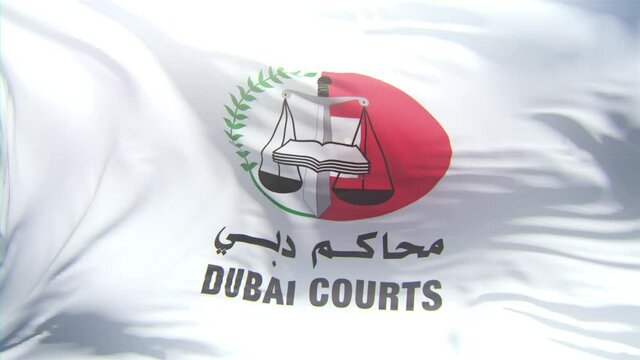 Dubai courts flag on pole slow motion loop close up