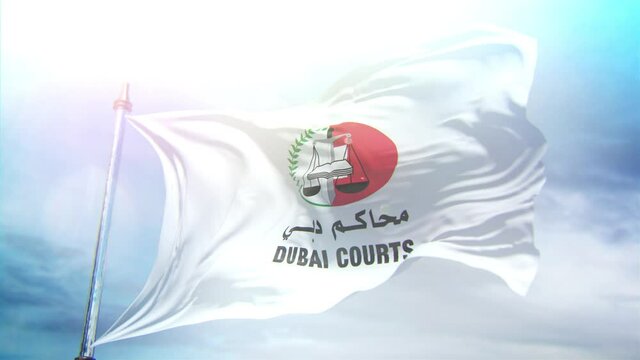 Dubai courts flag on pole slow motion loop on pole