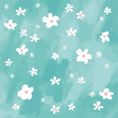 かわいい花柄の背景画像_グリーン_手描き風