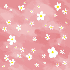 かわいい花柄の背景画像_ピンク_手描き風_ テキスタイル