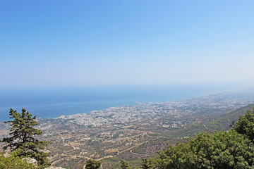 view from the mountains to the sea.panorama of the sea.Blue sky.City view from above