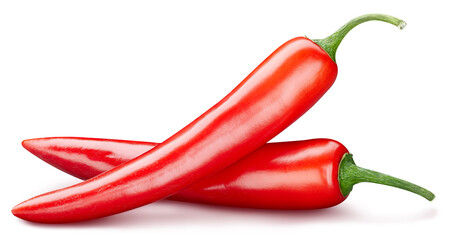 Chili peppers clipping path. Ripe whole chili vegetable isolated on white background with clipping path. Chili hot peppers macro studio photo