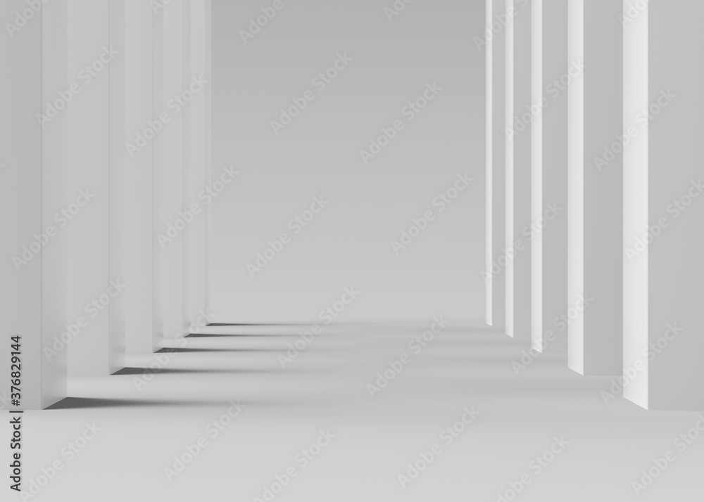 Fototapete Product setting in white abstract minimalistic room with columns geometry, minimal light interior, object placement, abstract gray background hall, 3d rendering,