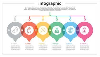 Business infographic template design with 6 options