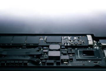 close up part of motherboard from laptop computer