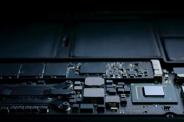close up part of motherboard from laptop computer