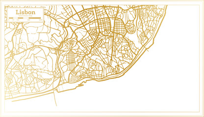 Lisbon Portugal City Map in Retro Style in Golden Color. Outline Map.