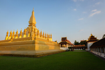 Pha That Luang is a gold-covered large Buddhist stupa in the center of the city of Vientiane, Laos. Pha That Luang Temple