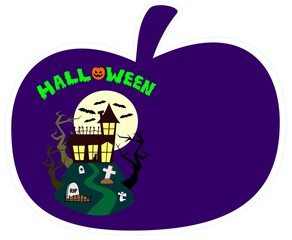 Halloween haunted house with cementery card