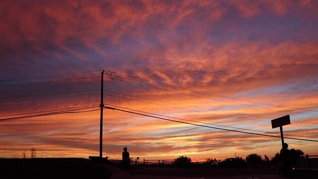 Slow Time Lapse of Stunning, Beautiful, Magificent Summer Sunset in Northern California, amazing golden, organge, purble and blue skies just past dusk