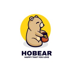 Vector Logo Illustration Ho Bear Simple Mascot Style.