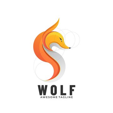 Vector Logo Illustration Wolf Gradient Colorful Style.