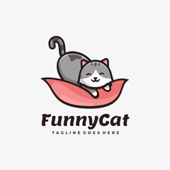 Vector Logo Illustration Funny Cat Simple Mascot Style.