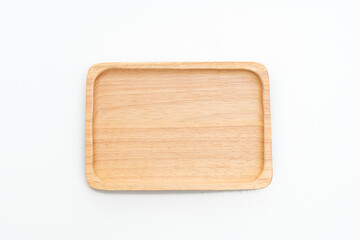wooden tray or plate on white background