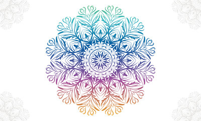 Gradient mandala background with floral ornament pattern. Hand drawn mandala design. Vector mandala template for decoration invitation, cards, wedding, logos, cover, brochure, flyer, banner.