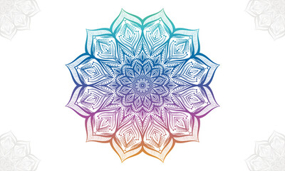 Gradient mandala background with floral ornament pattern. Hand drawn mandala design. Vector mandala template for decoration invitation, cards, wedding, logos, cover, brochure, flyer, banner.