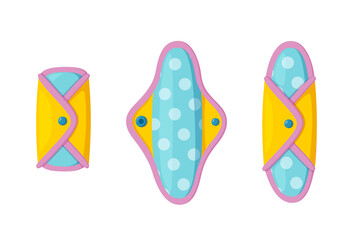 Reusable cloth menstrual pads. Sanitary pad for women who tend to reuse and zero waste. Isolated vector illustration in cartoon style
