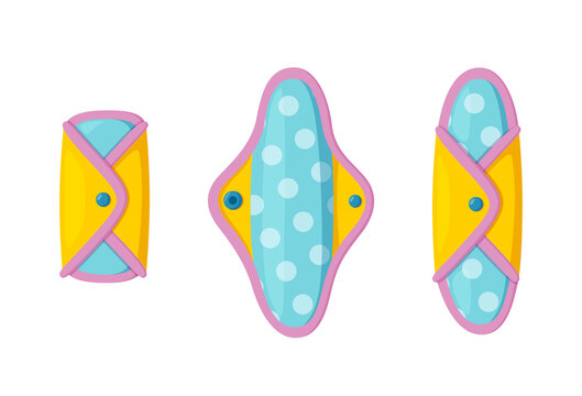 Reusable cloth menstrual pads. Sanitary pad for women who tend to reuse and zero waste. Isolated vector illustration in cartoon style