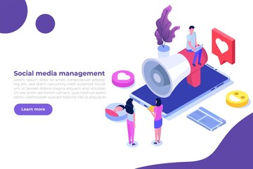 Content SMM manager strategy processes concept. Flat vector isometric illustration.