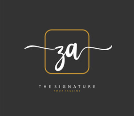 Z A ZA Initial letter handwriting and signature logo. A concept handwriting initial logo with template element.