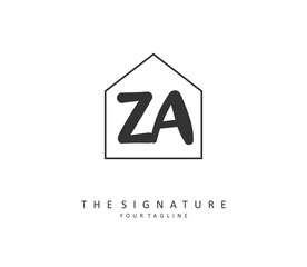Fototapeta premium Z A ZA Initial letter handwriting and signature logo. A concept handwriting initial logo with template element.