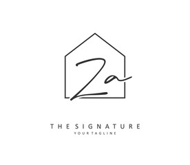Z A ZA Initial letter handwriting and signature logo. A concept handwriting initial logo with template element.