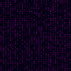 Digital pattern. Magenta filled alphabet seamless pattern. Radiant background. Powerful vector illustration.