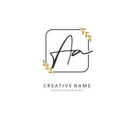 AA Initial letter handwriting and signature logo. A concept handwriting initial logo with template element.