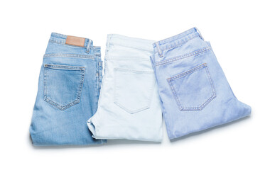 Modern stylish jeans on white background