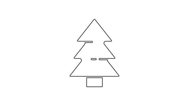 Black line Christmas tree icon isolated on white background. Merry Christmas and Happy New Year. 4K Video motion graphic animation.