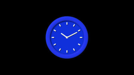 New blue color 3d wall clock icon on black background,counting down clock icon