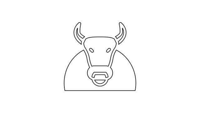 Black line Bull icon isolated on white background. Spanish fighting bull. 4K Video motion graphic animation.