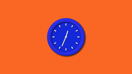 New blue color 3d wall clock icon on brown background,clock icon