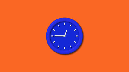New blue color 3d wall clock icon on brown background,clock icon