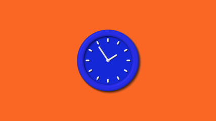 New blue color 3d wall clock icon on brown background,clock icon