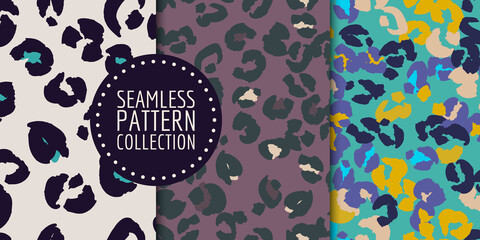 Hand-drawn leopard spots seamless pattern set in vector © irinabogomolova