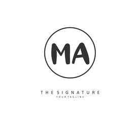 M A MA Initial letter handwriting and signature logo. A concept handwriting initial logo with template element.