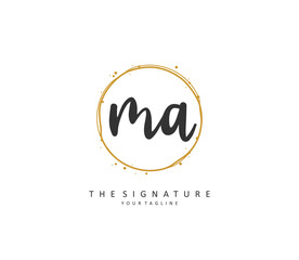 M A MA Initial letter handwriting and signature logo. A concept handwriting initial logo with template element.