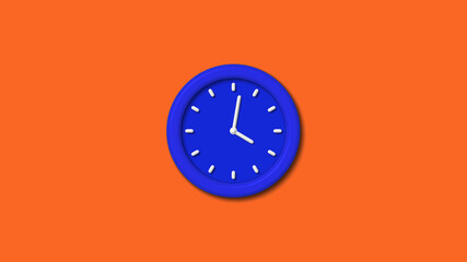 Best blue color 3d wall clock icon on brown background,12 hours clock icon