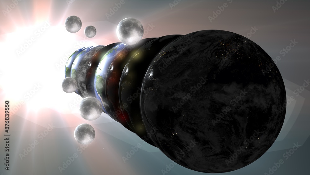 Sticker parallel universe multiple earth illustration realistic 3d rendering and 3d illustration
